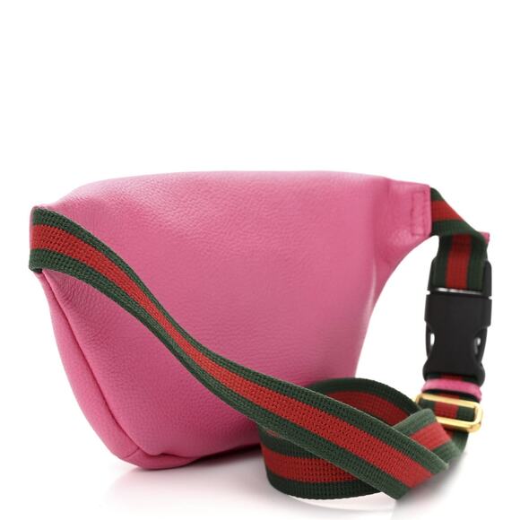 GUCCI Pink Grained Calfskin GG Logo Web Stripe Small Bum Belt Sling Bag - Picture 2 of 9
